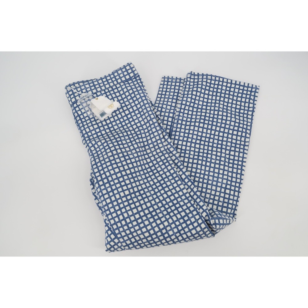 Tory Burch Women's 28 Blue Haven Canvas Pants Plaid Checks Straight Leg New